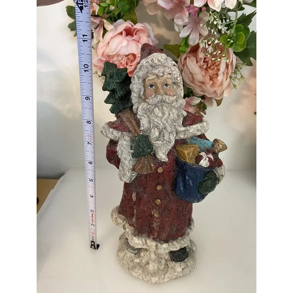 Vintage Santa Claus Statue With‎ Bag Of Toys And Tree Resin 10